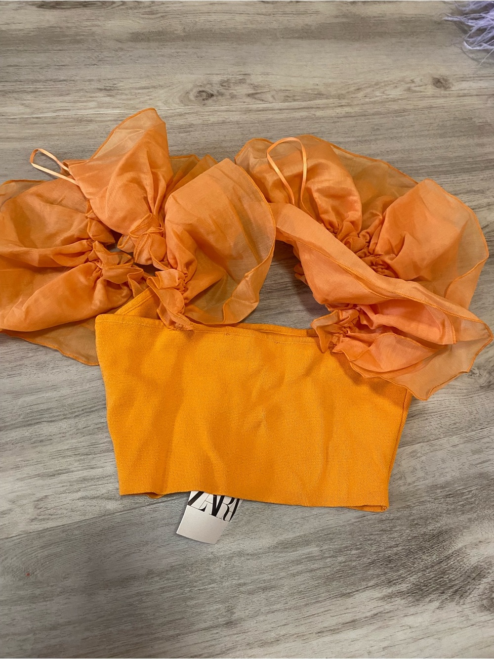 Zara Orange Puff-Sleeve Cropped Top - NWT - Picture 5 of 9